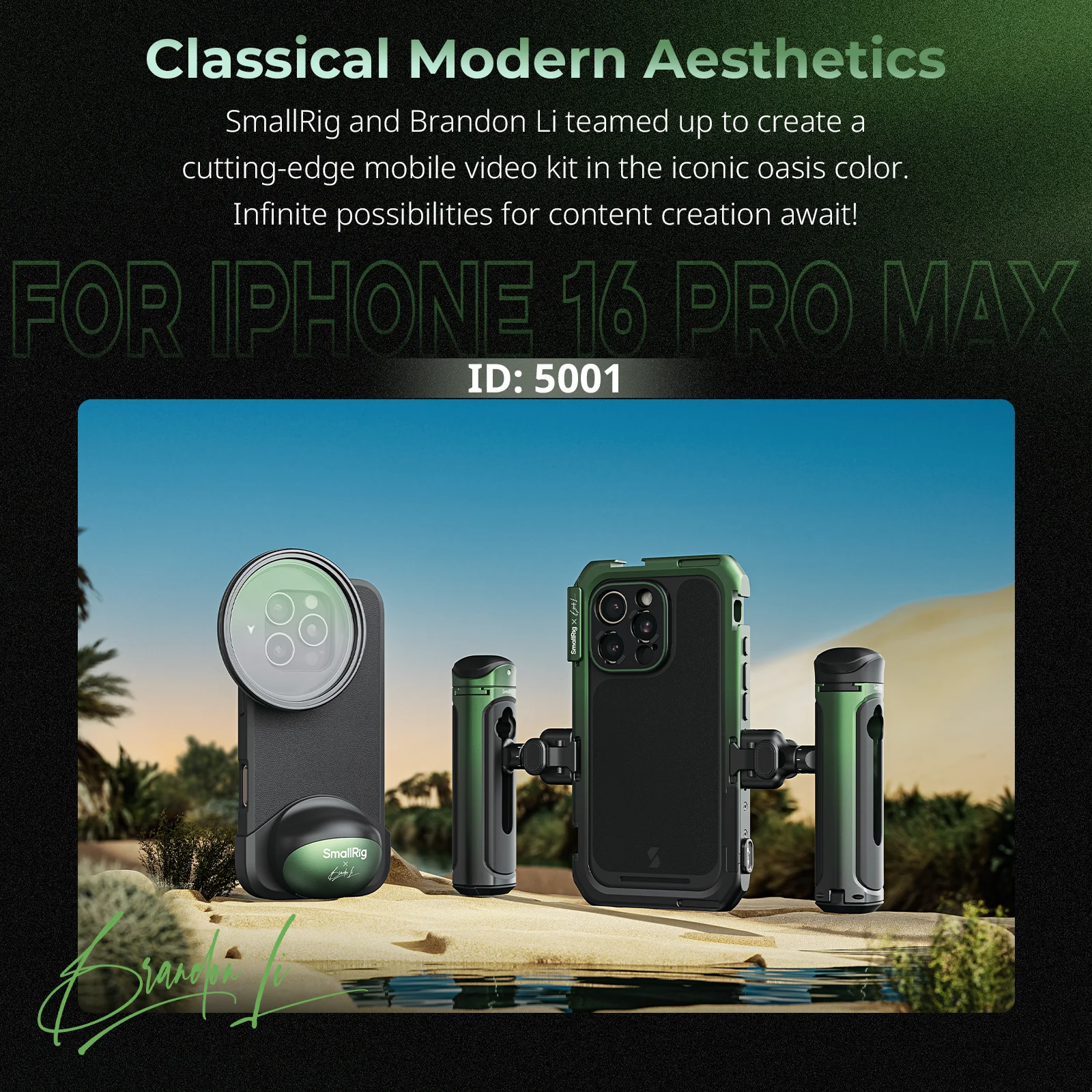 مجموعة فيديو متنقلة SmallRig x Brandon Li لهاتف iPhone 16 Pro Max / إصدار iPhone 16 Pro Co-Design مع مقبض تحكم لاسلكي