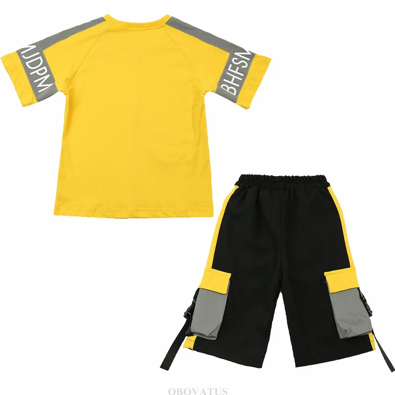 Nieuwe zomer kinderjongenskledingsets mode reflecterende outfits katoenen T-shirt + shorts sportpak tienerkind casual trainingspak