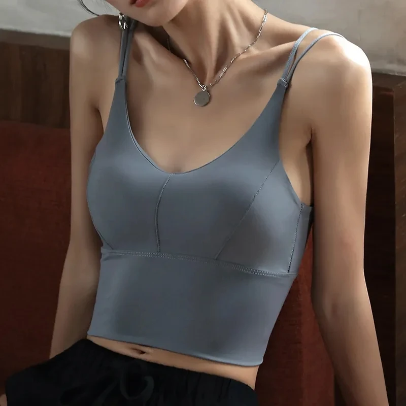 

Ice Silk Suspender Inner Bottom Vest Women Section Beautiful Back Underwear Breast Gathering Outer Wear Plastered With Bra Pad