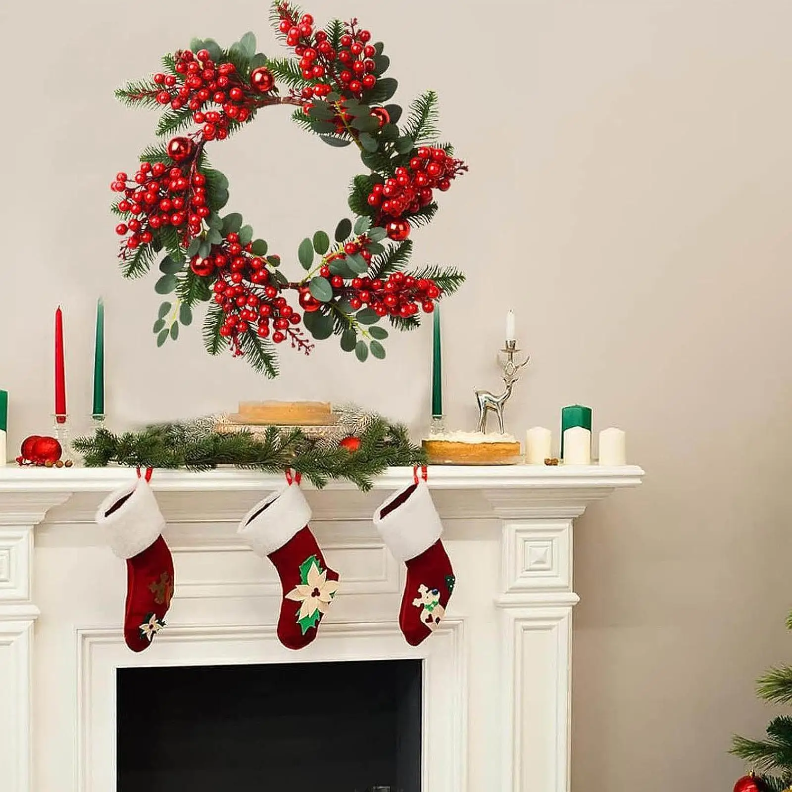 

Red Berries Christmas Wreath Christmas Decoration Front Door Christmas Wreath for Indoor Farmhouse Wall Wedding Home Decoration