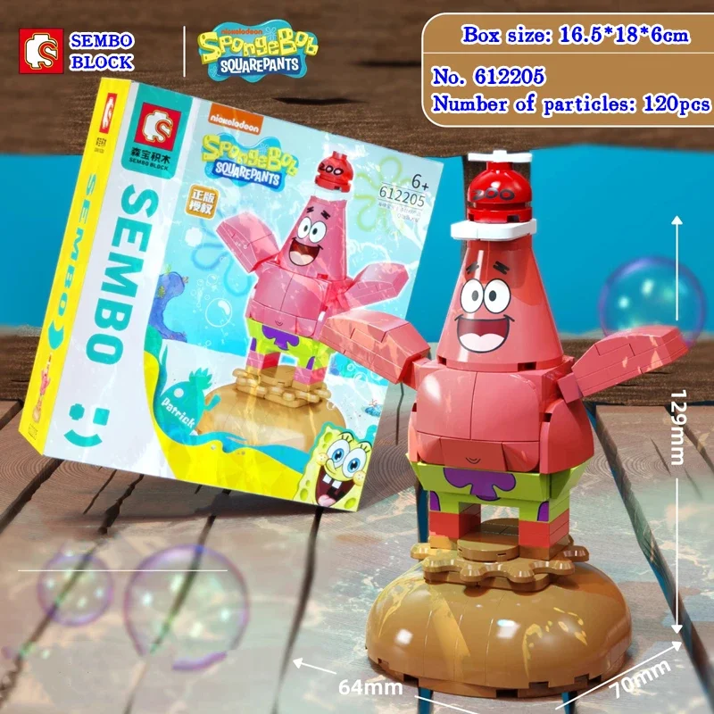 SEMBO SpongeBob Building Blocks Patrick Star Squidward Mr. Krabs Sandy Cheeks Model Kawaii Children\'s Toy Birthday Gift