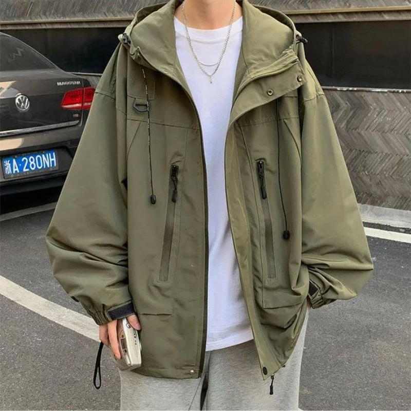 

Hooded safari punk Coat Men Spring Autumn Winter Outdoor Sports Casual Work Wear Jacket Trendy zipper bomber jacket