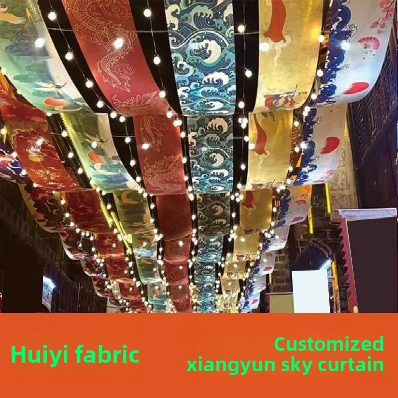 Cloud Pattern Ceiling Drape Hanging Fabric Durable Foldable Ambience Decor for Asian Restaurant Event Indoor Wall Decoration