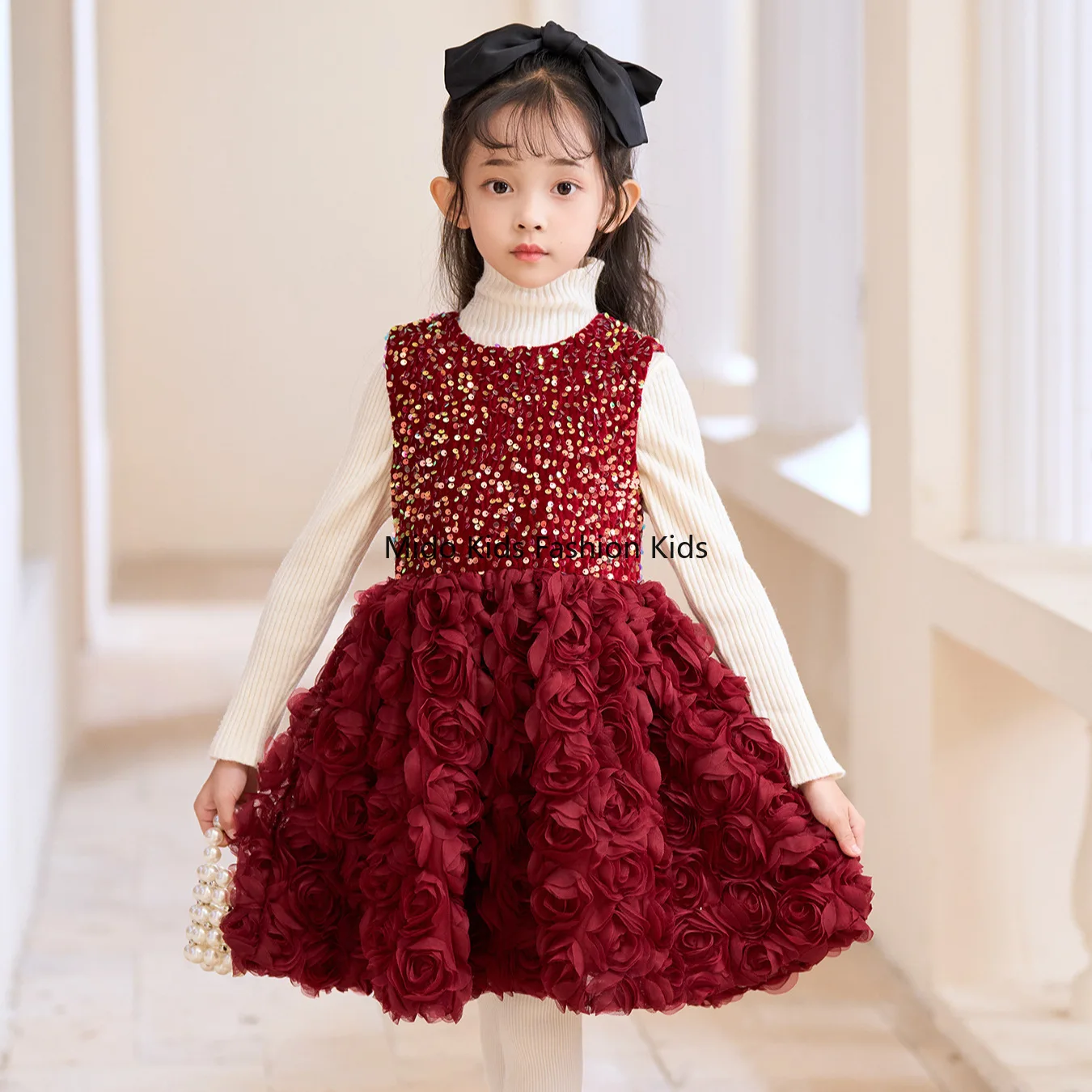 

Princess Dresses Children Spring/Autumn New Arrivals Girls' Slip Puffy Skirts Girls' Rose Floral Formal Dresses 90-130cm