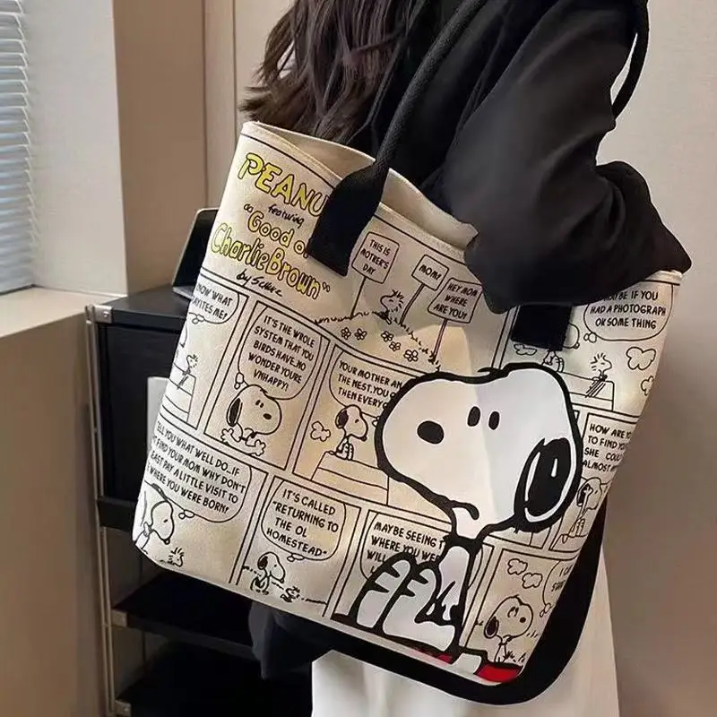 New Kawaii Snoopy Cartoon Canvas Handbag Fashion Girls Shoulder Bag Nylon Simple Large Capacity Handbag