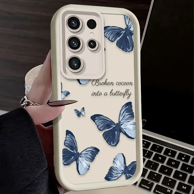 حافظة من السيليكون الناعم على شكل فراشة وردية لهاتف سامسونج جالاكسي S24 S25 S23 Ultra S22 S21 Plus FE A36 A56 A26 A16 A06 A15 A25 A35 A55 5G