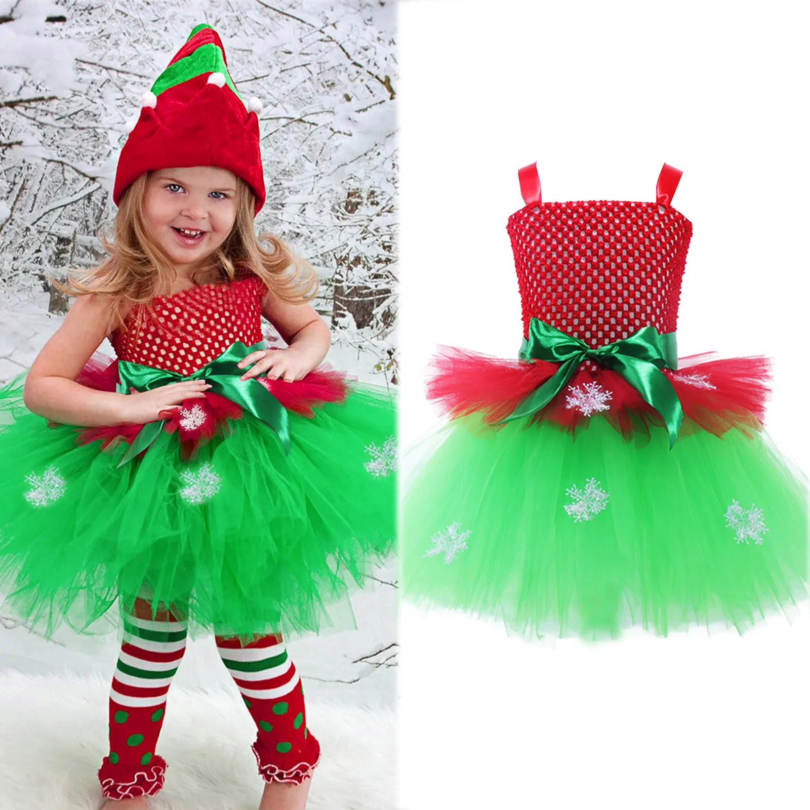 Christmas Tutu Dress For Kids Girls Party Princess Outfits With Garland For Baby Girl Xmas Cosplay Costume Kids Mesh Dresses