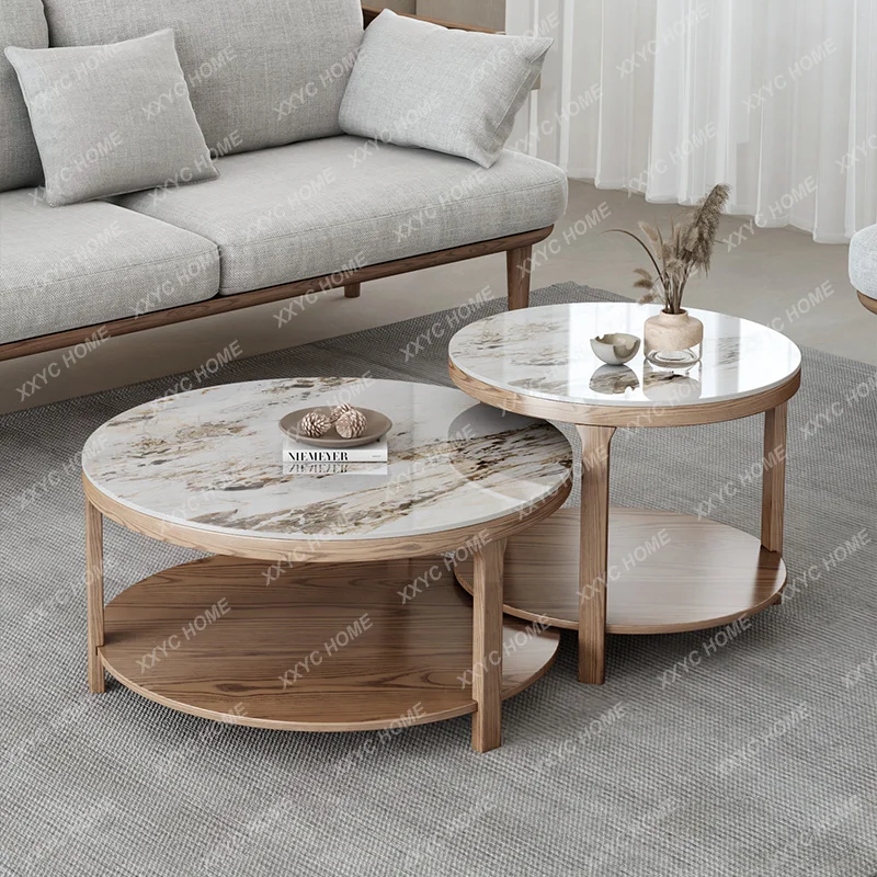 

LSlate coffee table all solid wood size round combination small apartment living room sofa balcony