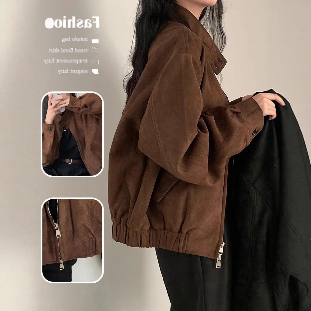 

Retro Suede Jacket for Women, 2025 Autumn and Winter, Short Stylish Jacket for Petites.