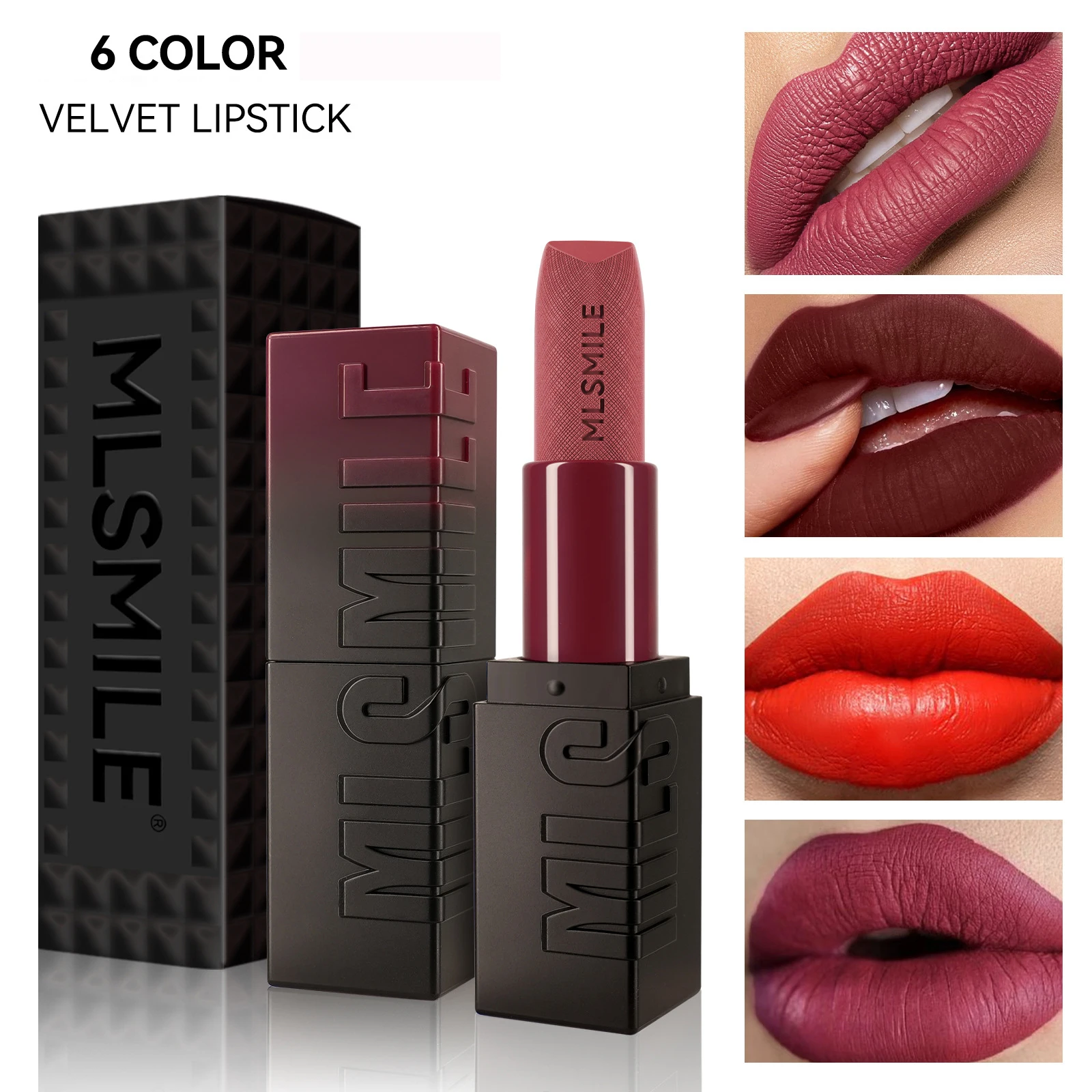 6-Color Embossed Matte Lipstick, Easy to Apply, Moisturizing and Natural Finish Long-Lasting Smooth Texture for Soft and Elegant