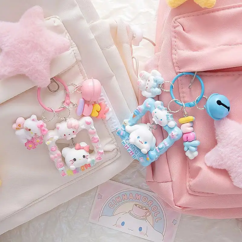 

Sanrio Kawaii Hello Kitty Pom Pom Purin Kuromi Cinnamoroll My Melody Keychains school bag charms car key chain pendants Hot gift