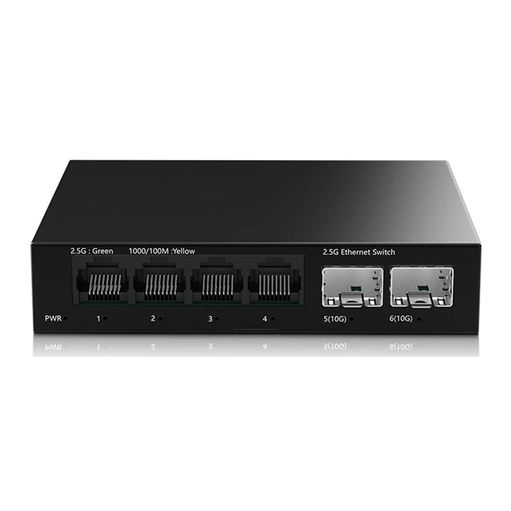 2025+ 2.5G Ethernet Switch 4 Port Unmanaged Network Switch with Dual 10GbE SFP+ Slots Plug and Play for Homelab Setup EU Plug