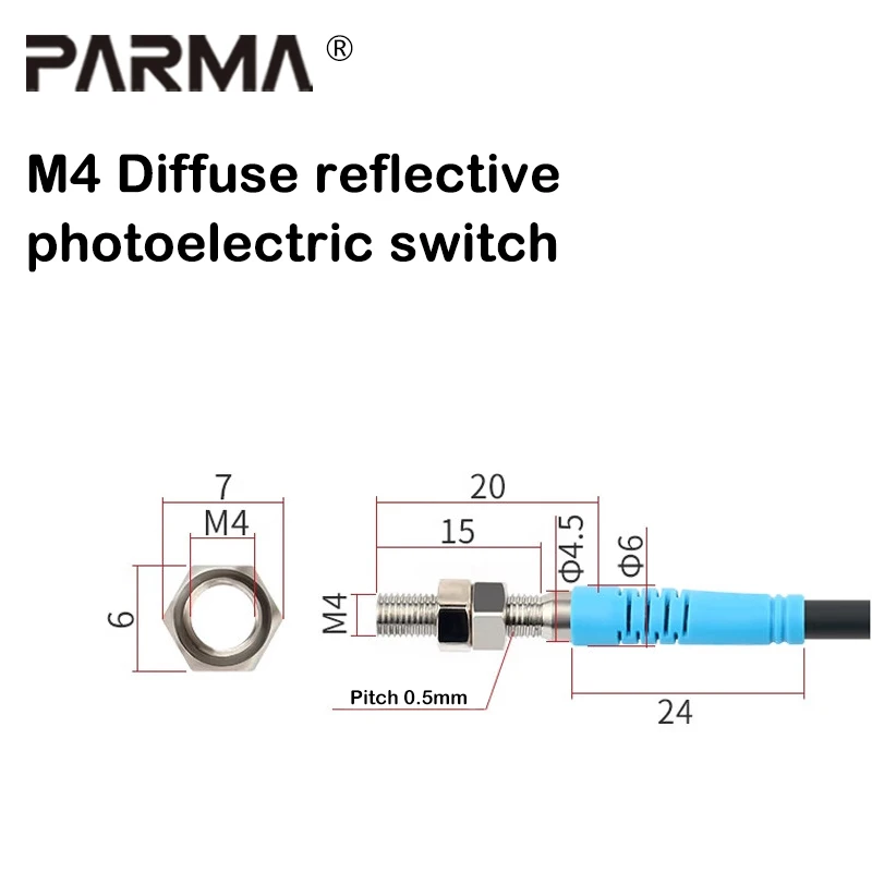 M4 micro diffuse reflection laser sensor photoelectric sensing switch, the light spot size can be selected as 1mm/0.5mm
