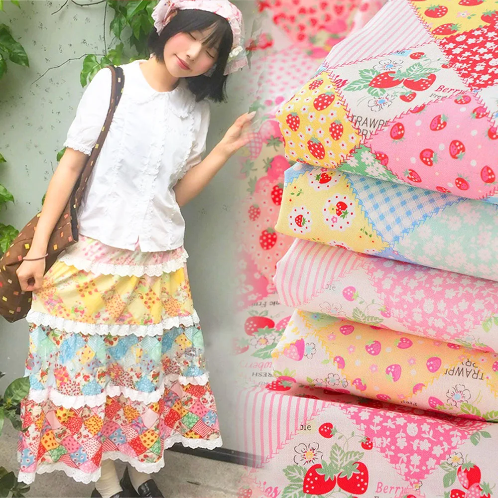 Tela 100% de algodón de 145x50cm, hecha a mano, DIY para coser vestidos, ropa, bolsas, granja Floral, fresas, Patchwork, materiales multiusos