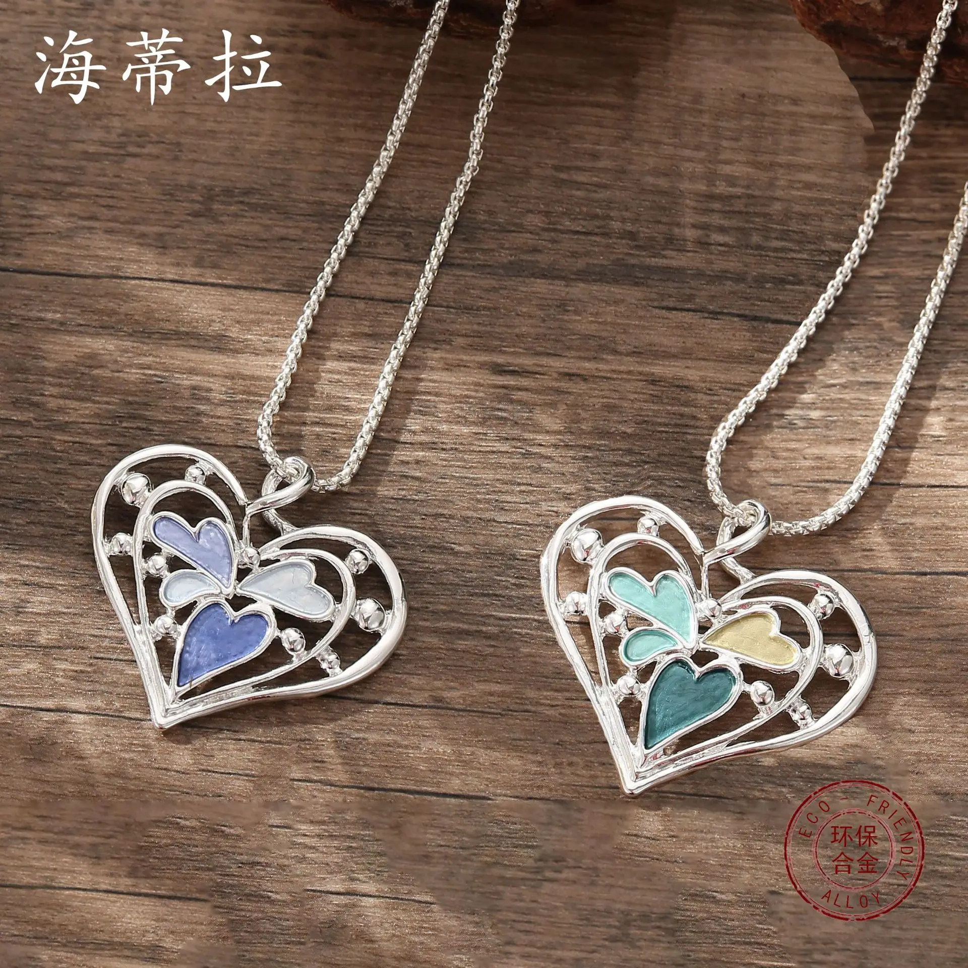 

hot-selling enamel color hollow love pendant women's fashion simple irregular heart-shaped Valentine's Day necklace