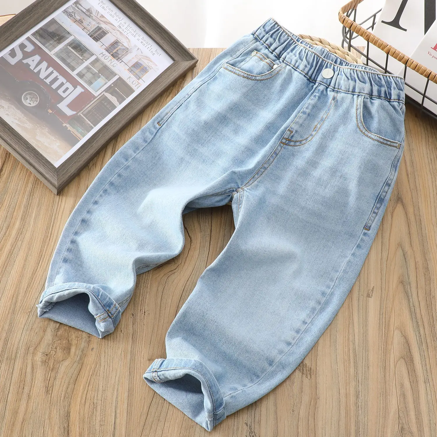 Boys jeans  Elastic Trendy Wash kids pants Class A 2025 Spring New Children's Clothing