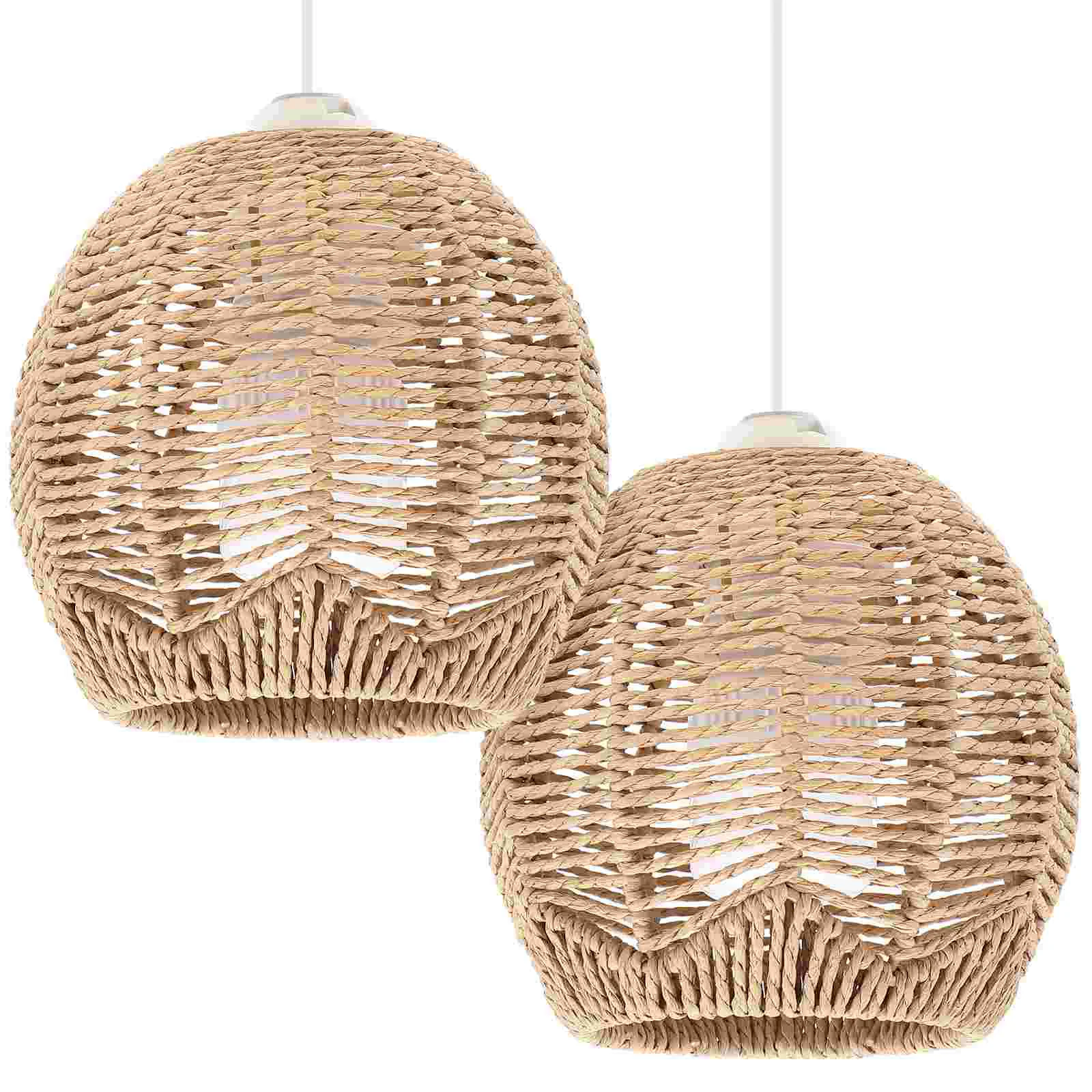 Imagem -03 - Rattan Basket Light Bulb Chandelier Weave Cage Guard Pendant Shades Decoração Hanging Shape Small Covers Pcs