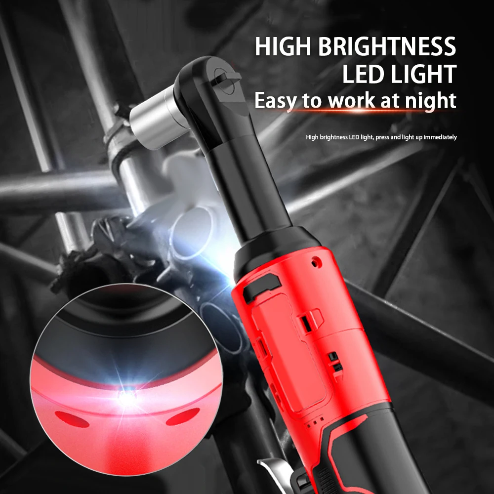 Tungfull 18V Extended Cordless Electric Ratchet Wrench 90-Degree Right Angle Torque Lithium-Ion Auto Repair Tool Set view 6