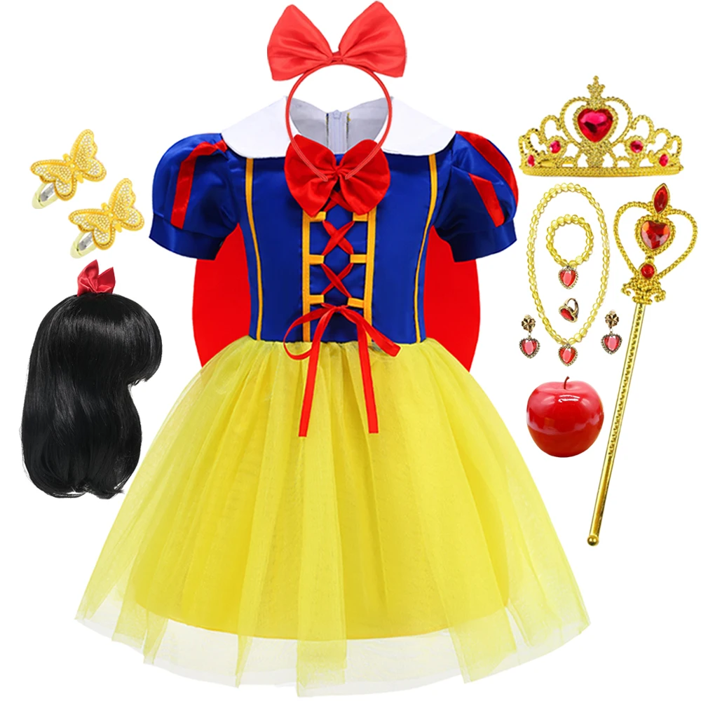 Vestido de princesa Blancanieves disfraz de Disney para niñas vestido de manga abombada para niños vestido elegante de fiesta de cumpleaños Vestidos de 2 a 10 años
