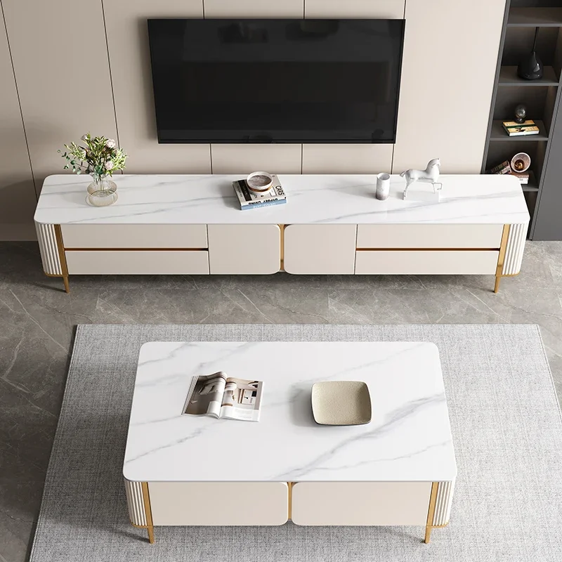 -Moderne Luxus Marmorplatte Couch Tisch Gold Edelstahl Füße TV-Ständer Möbel für Wohnzimmer
