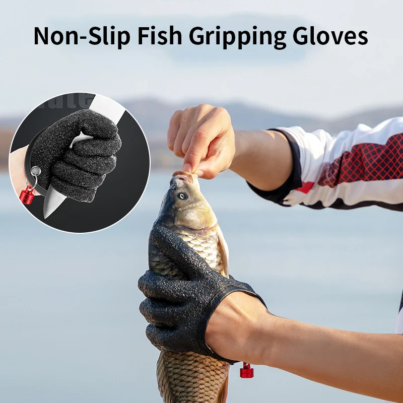 

Non-Slip Fishing Gloves with Magnetic Clip Waterproof Anti-Cut Latex Grip Glove for Outdoor Fish Handling Tool Single Glove