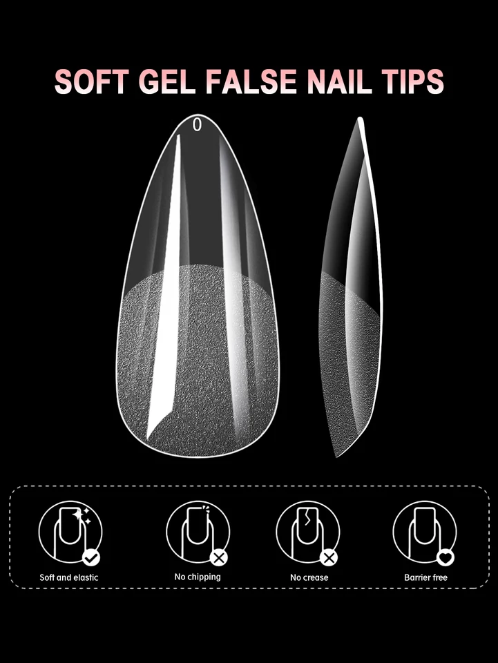 100/320/600 pzas puntas de uñas cortas almendra, puntas de gel suave, puntas de cobertura completa para uñas acrílicas, para salón o casa, press on nails 6