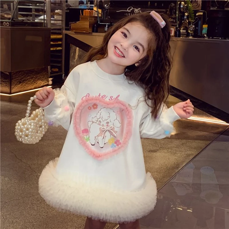 3-13Years Kids Long Sleeve tutu Dresses for Girls Cute Bow Hoodies Princess Dress Children Baby Outfits Clothing 3 4 5 6 7 8 910