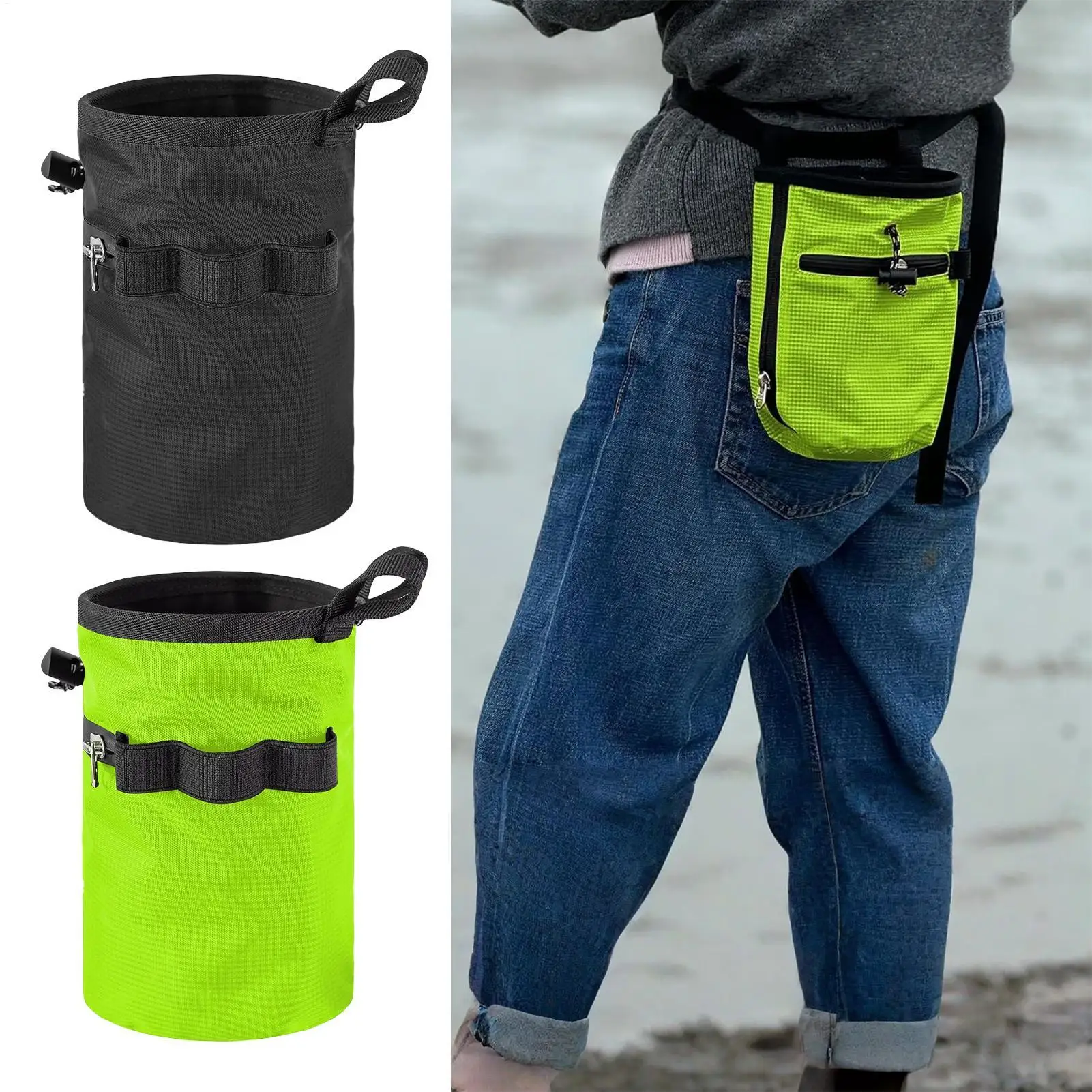 

Rock Climbing Chalk Bag with Waist Belt & Zippered Storage Pocket for Bouldering Gym Workout, Weightlifting Disc Golf