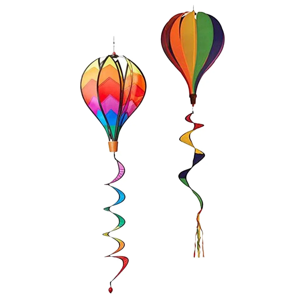 

2 Pcs Summer Hot Air Balloon Wind Strips Sequin Solid Color Windmill Rotating Colorful Garden Decoration 2pcs