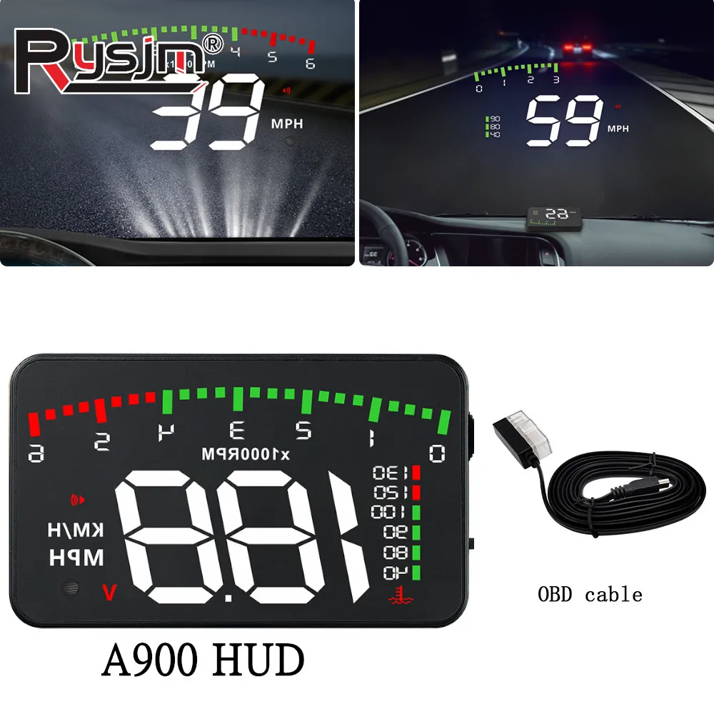 A900 OBD2 HUD Car Head Up Display Speedometer Windshield Projector RPM Water Temp Overspeed Alarm Car Electronic Accessories
