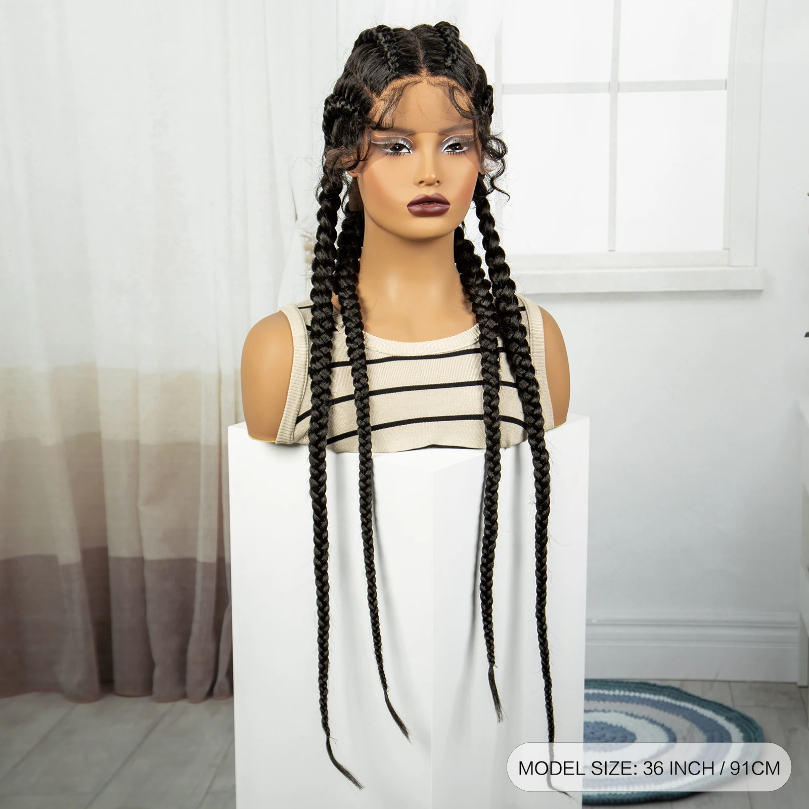 Natural Cornrow trançado perucas para mulheres negras, tranças sintéticas, peruca com cabelo de bebê, laço frente trançado, 36"