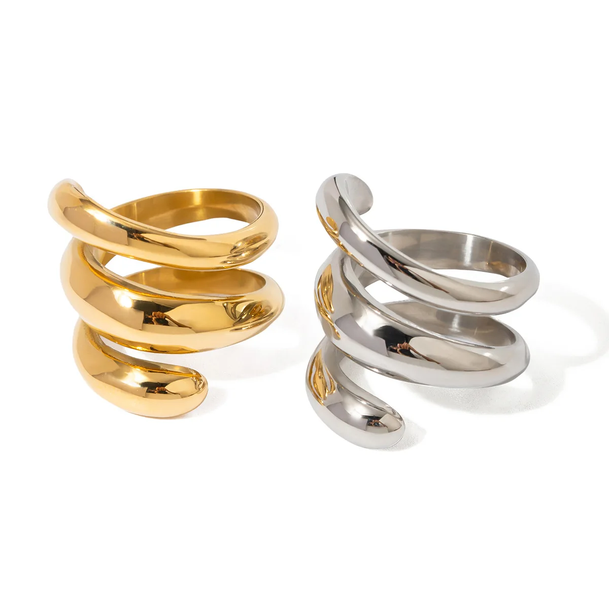 

Stainless Steel PVD 18K Gold Plated Tarnish Waterproof Cutout Twist Rings For Woman Jewelry Wholesale INS