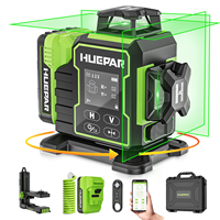 Huepar 3D 12 Lines Laser Level 360°Self Leveling Bluetooth Green Cross Lines with Electric Rotating Base Large LCD Screen Remote