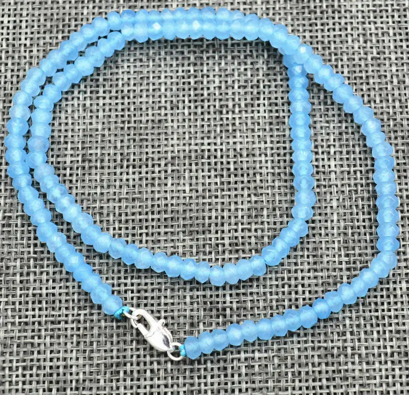 NATURAL 2X4mm FACETED Brazilian Aquamarine GEMSTONE BEADS NECKLACE 18'' AAA