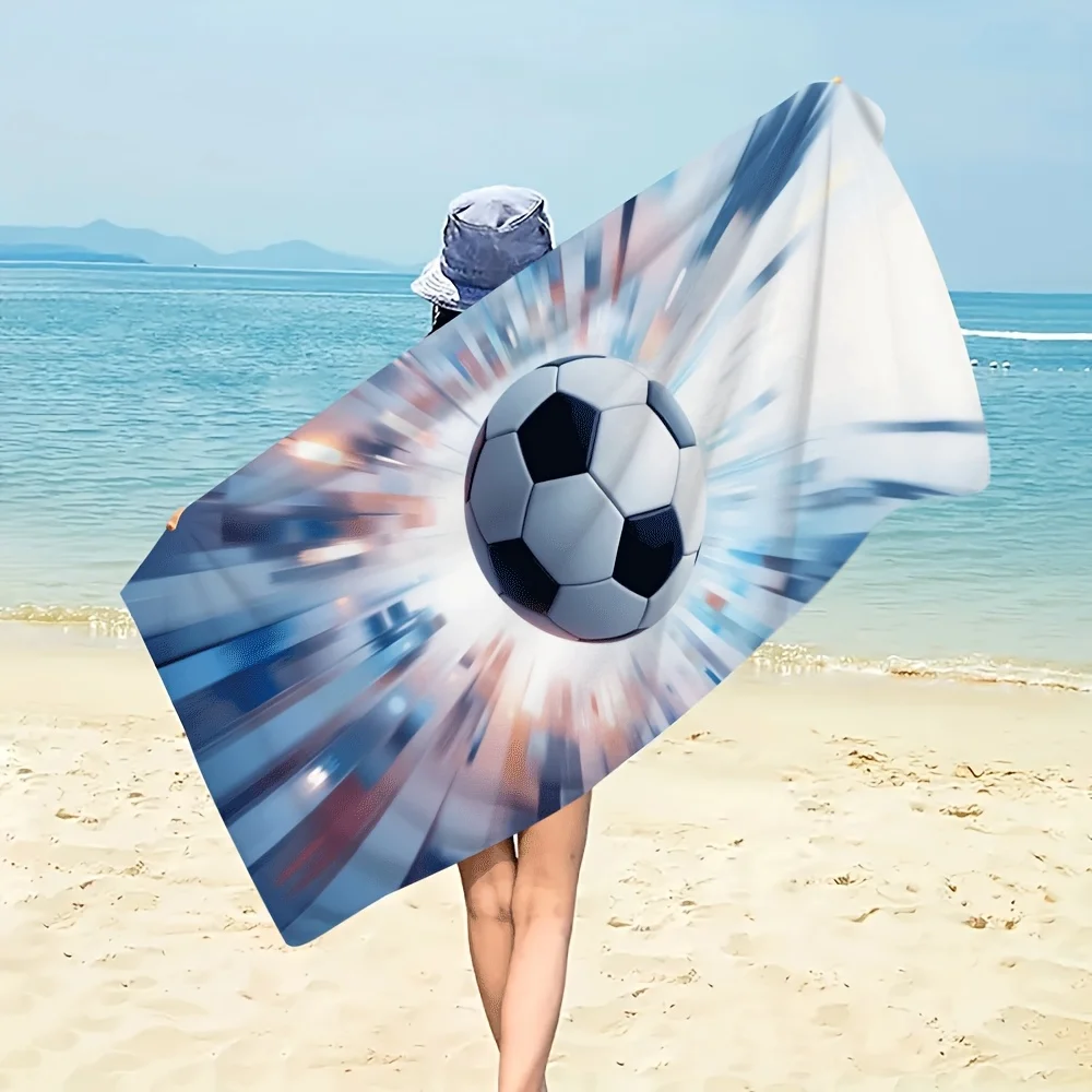 Soccer Beach Towel, Football Sports Print, Dynamic Action Design, Quick Dry Microfiber, Perfect Gift for Athletes & Fans