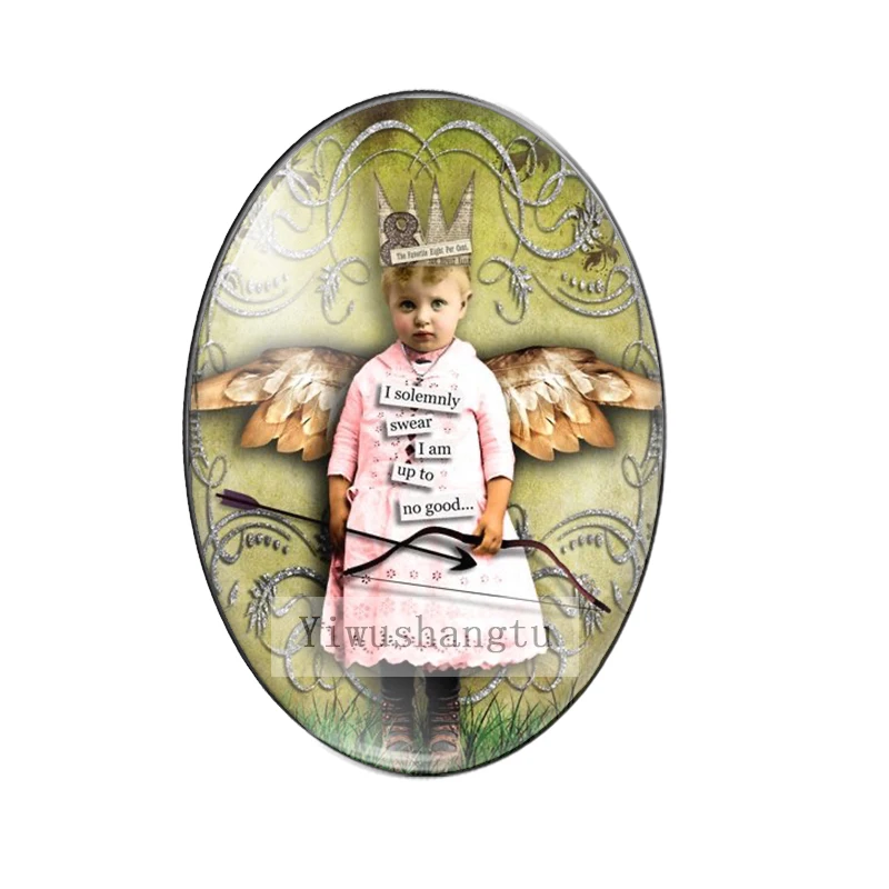 Vintage elf wings kids Art Paintings 13x18mm/18x25mm/30x40mm Oval photo glass cabochon demo flat back Making findings