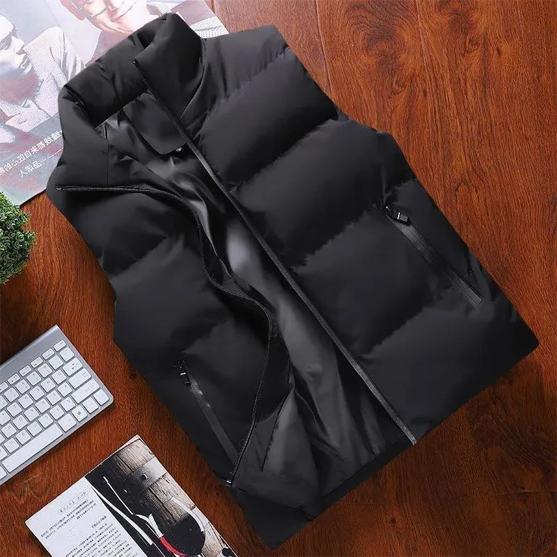 Men's Reversible Padded Vest Warm Stand Collar Sleeveless Jacket Korean Style Thick Waistcoat for Autumn Winter