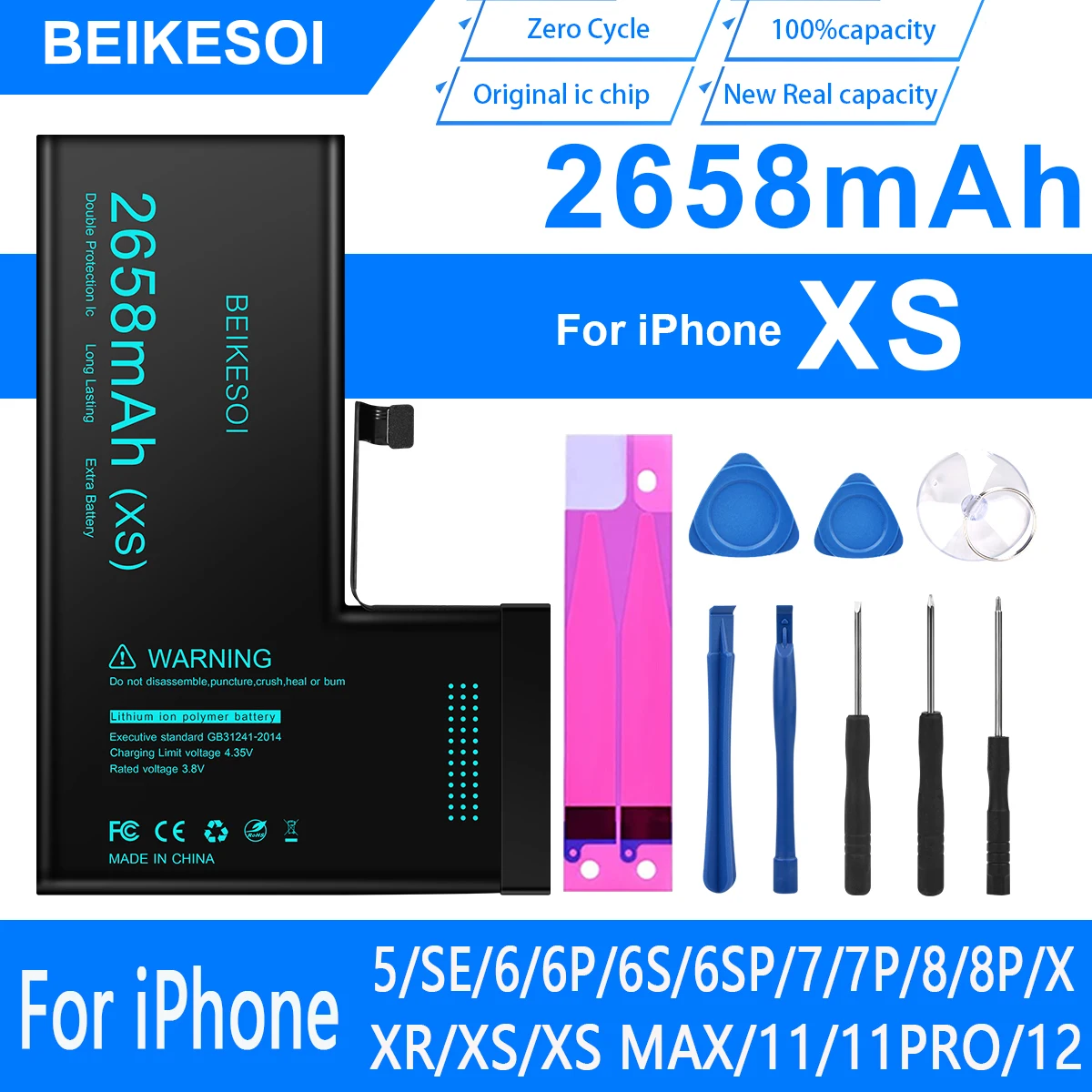 

BEIKESOI Battery for iPhone x 2617Mah xs xr 11 pro max Zero-cycle Bateria For iPhone X 11PRO 11PROMAX With Free Tools Sticker