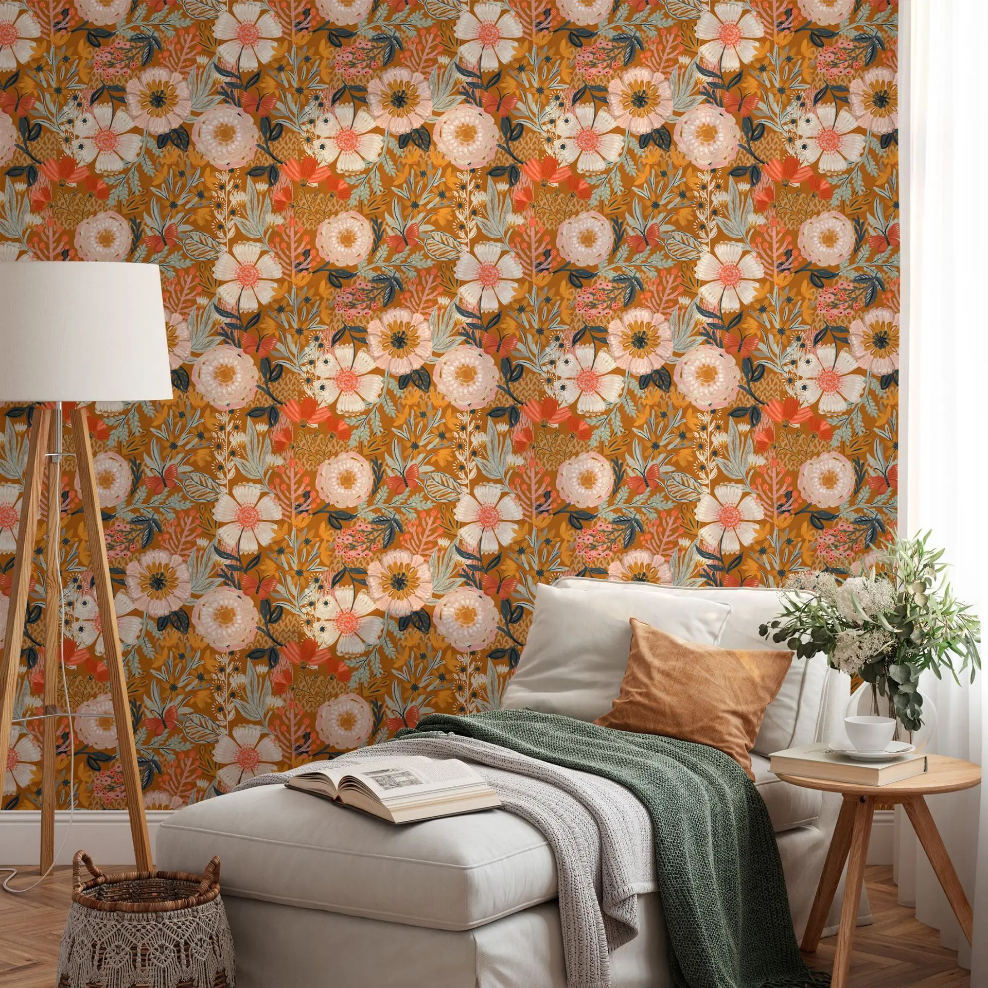 Vintage Floral Wallpaper Vinyl Peel and Stick Boho Room Decor Wallpapers PVC Self Adhesive Home Cabinet Stickers