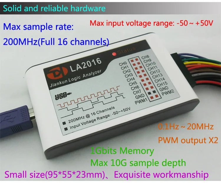 Kingst LA2016 analizator stanów logicznych USB maksymalna częstotliwość próbek 200M, 16 kanałów, próbki 10B, MCU, narzędzie do debugowania FPGA, oprogramowanie w języku angielskim