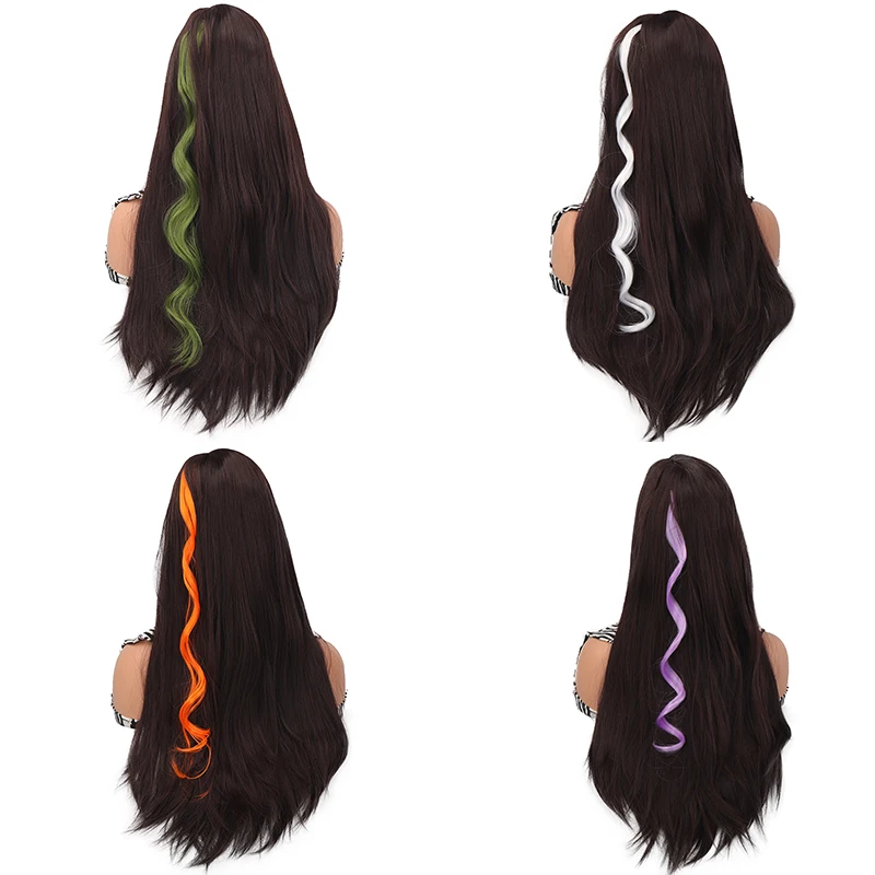 Clip de colores sintéticos en una pieza, ondas grandes con cabello rizado, extensiones de cabello coloridas de arcoíris, postizos de 20 pulgadas,