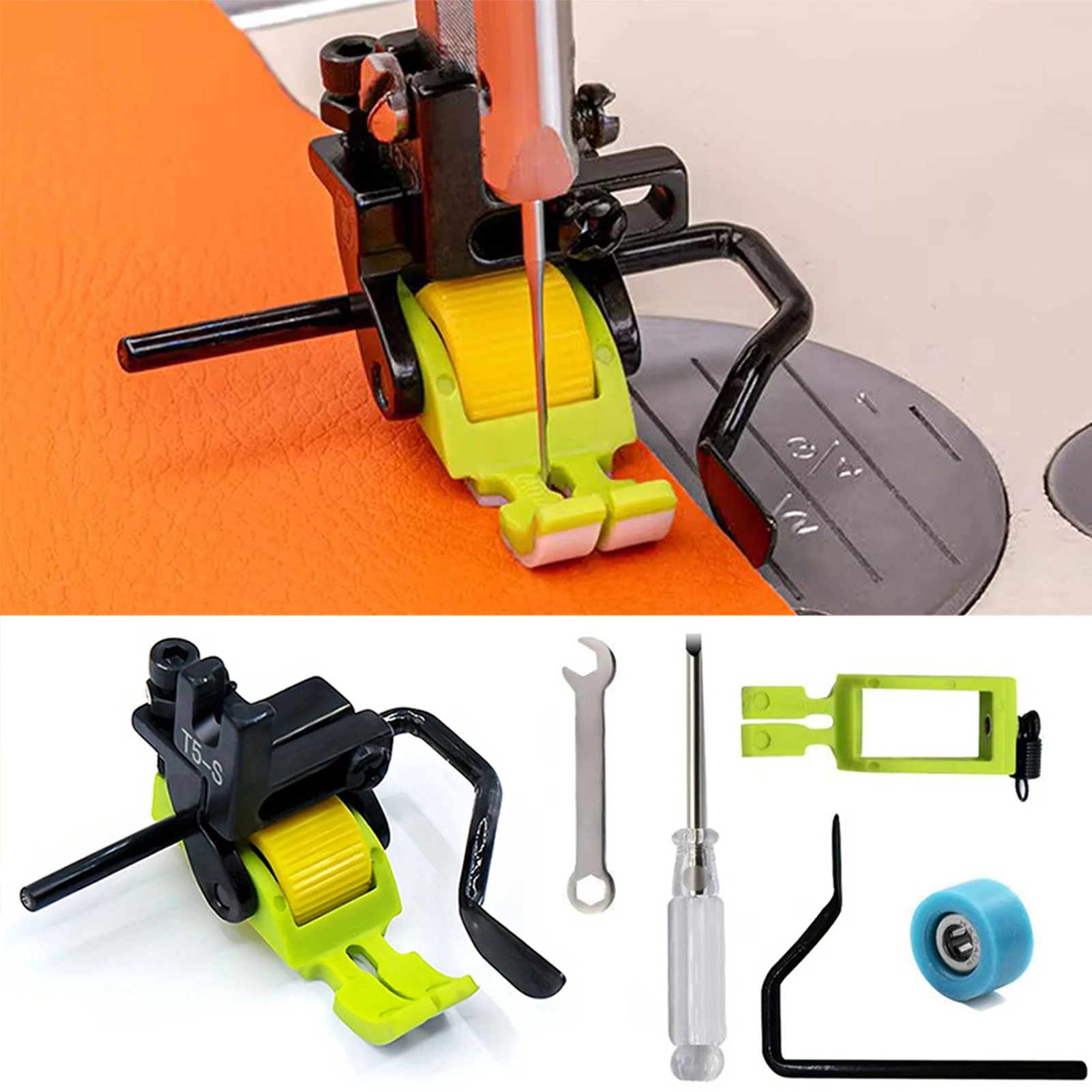 5 in 1 Multifunctional Roller Foot, T5S Zipper Presser Foot with Left Right Edge Guide, Easy Installation Sewing Machine Accesso