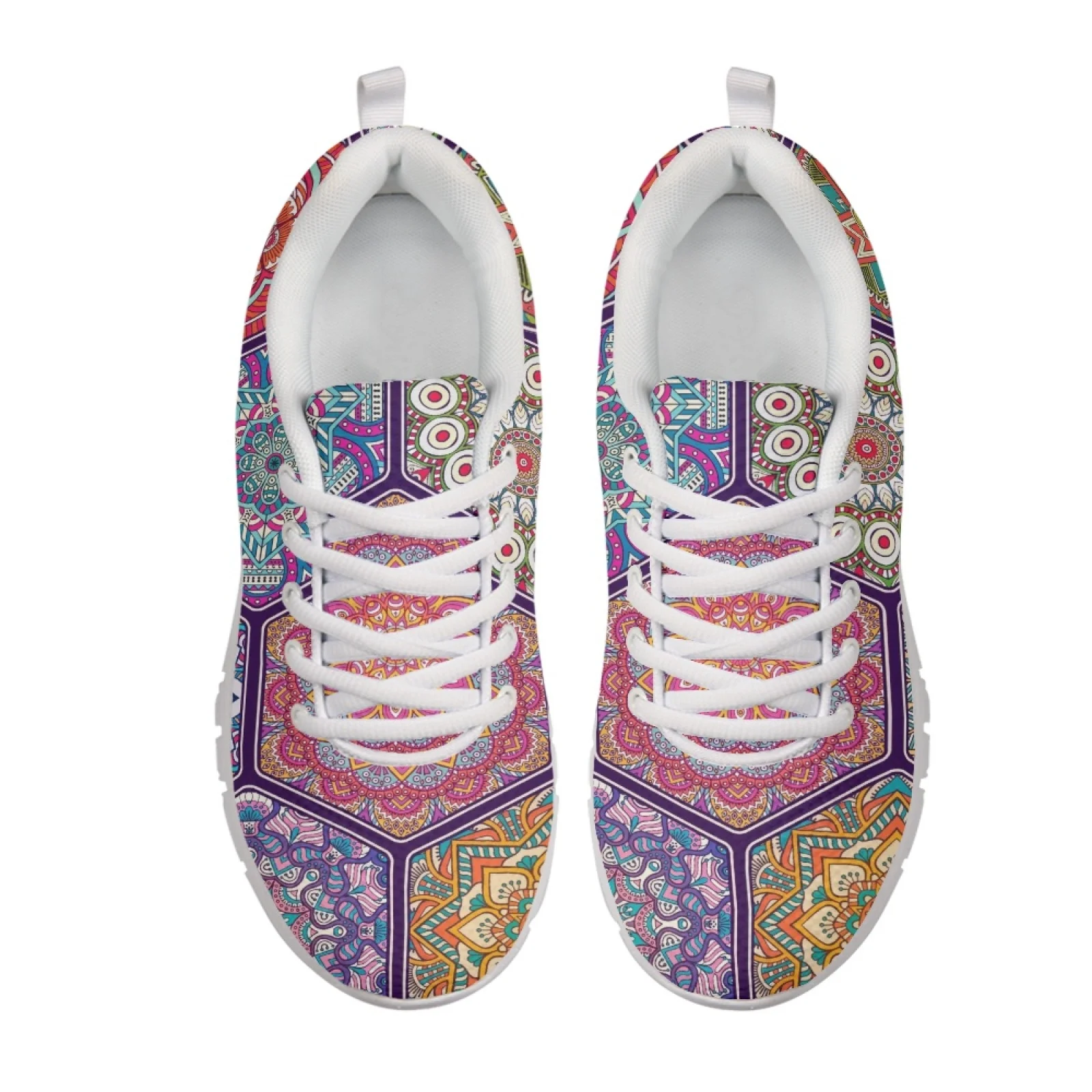 Coloranimal Mandala Geometric Running Sneakers, Lace up Breathable Athletic Trainers for Men and Women Daily Training