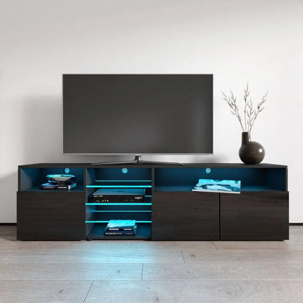 Modern TV Stand with LED Light High Gloss Front Matte Body 78.5
