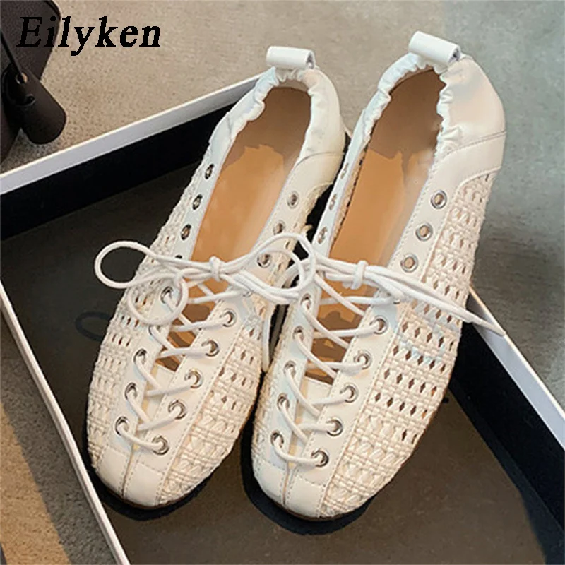 Eilyken Zapatos Planos de Ballet Tabi con Punta Redonda y Diseño Calado, Sandalias de Tacón para Mujer, Mocasines Cómodos para Caminar, Calzado Casual Confortable