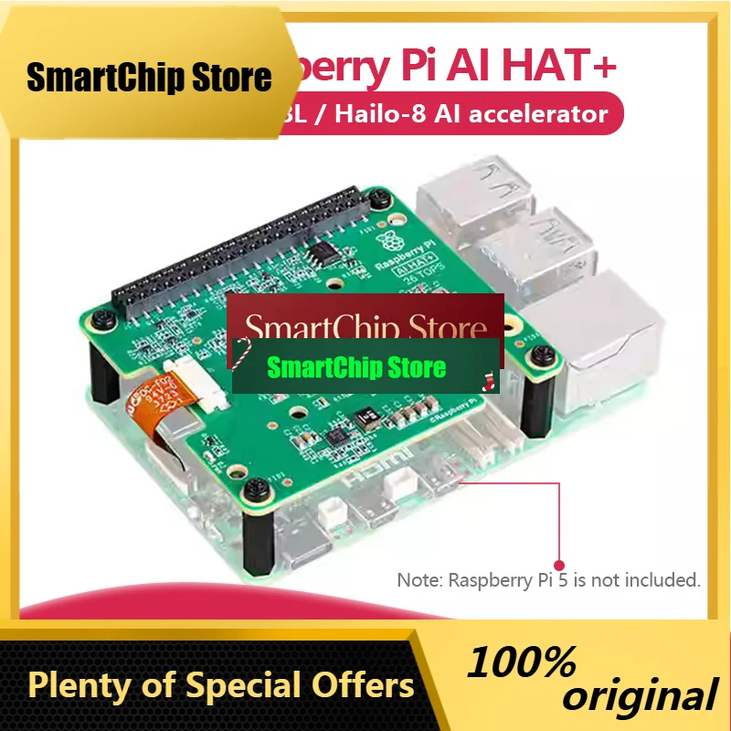 SmCpOfficial Raspberry Pi 5 AI HAT+ Artificial Intelligence Kit With Hailo8l/Hailo8 Accelerator Module, 13Tops/26Tops