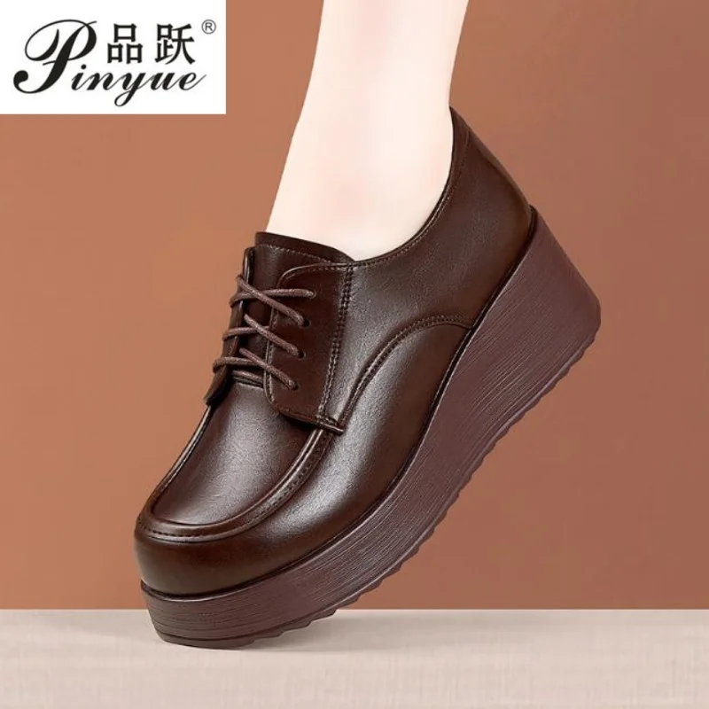 6cm Women's Deep Mouth Single Shoes Soft Bottom Comfortable High Heel round Head Lace up New Style British Casual shoes 34-41