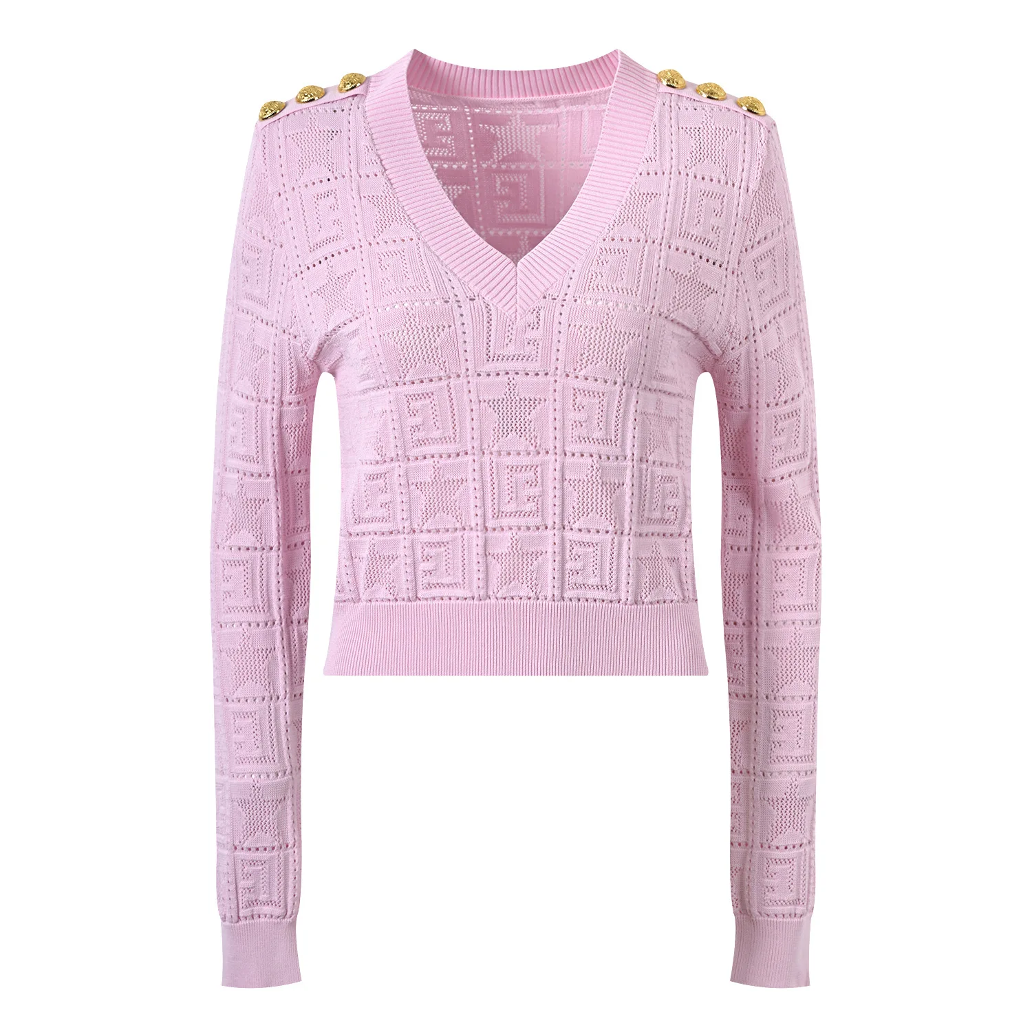 High-End Parisian Design Star Embroidery Hollow Metal oulder Bule Decorative V-Ne Versatile Knitted Top Women's Faion