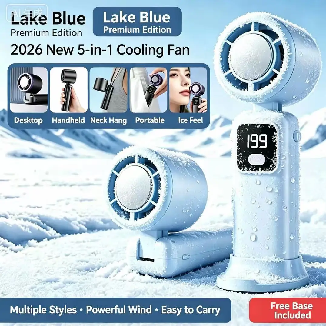 USB‑C Rechargeable Mini Handheld Fan, Strong‑Wind Portable Cooling Fan, Multifunction Desktop Neck‑Hanging Fan for Outdoor, Trav