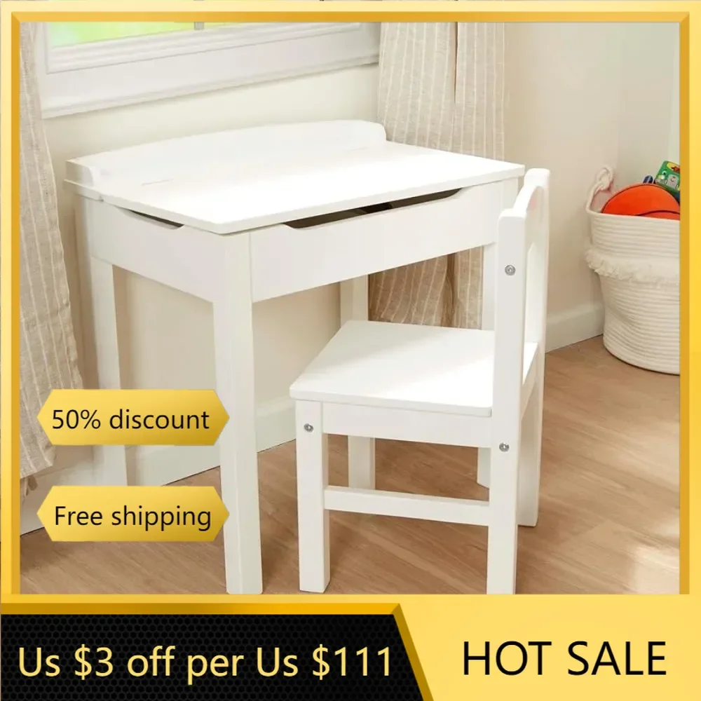 

Wooden Lift-Top Desk & Chair - White Freight Free Children's Table Child Furniture